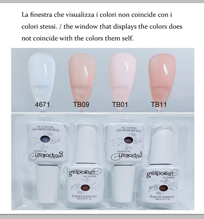 4 Colori Semipermanente Smalto Bianco Latte Rosa per Unghie Colore Naturale Rosa Gelatina Di Cristallo Trasparente Soak off Gel UV LED 8 Ml