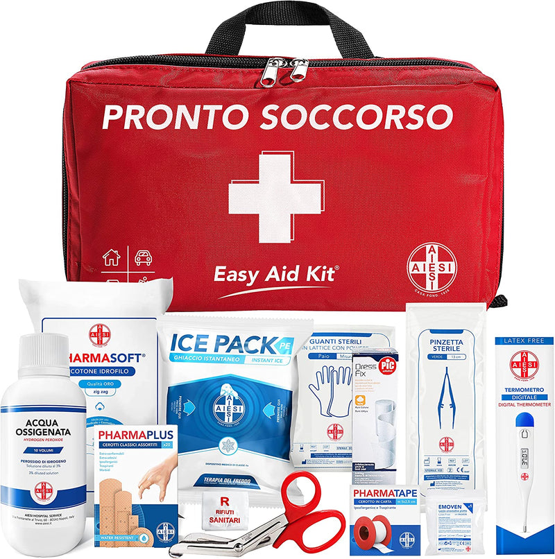 ® Kit Di Pronto Soccorso Professionale per Auto Casa Viaggio Barca Moto Trekking Con TERMOMETRO E DISINFETTANTE 