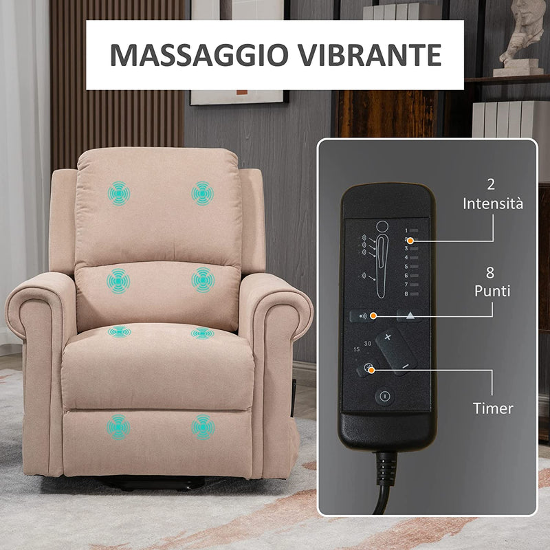 Poltrona Alzapersona Reclinabile Fino a 135° Con Telecomando, Poggiapiedi E Seduta Imbottita, 88X92X106 Cm, Marrone