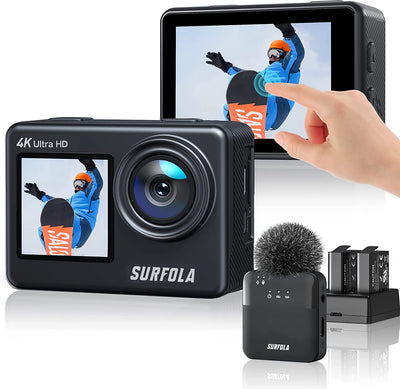 Action Cam 4K Wifi 60FPS Fotocamera Subacquea Impermeabile Da 40M Con Microfono Wireless E Fotocamera per Casco a Doppio Schermo per Lo Snorkeling, La Guida in Bicicletta E Vlog