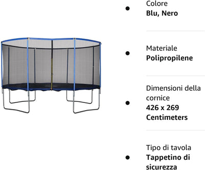 Tappeto Elastico per Bambini E Adulti Con Rete E Bordo Imbottito, Giochi Da Giardino E Casa Blu E Nero