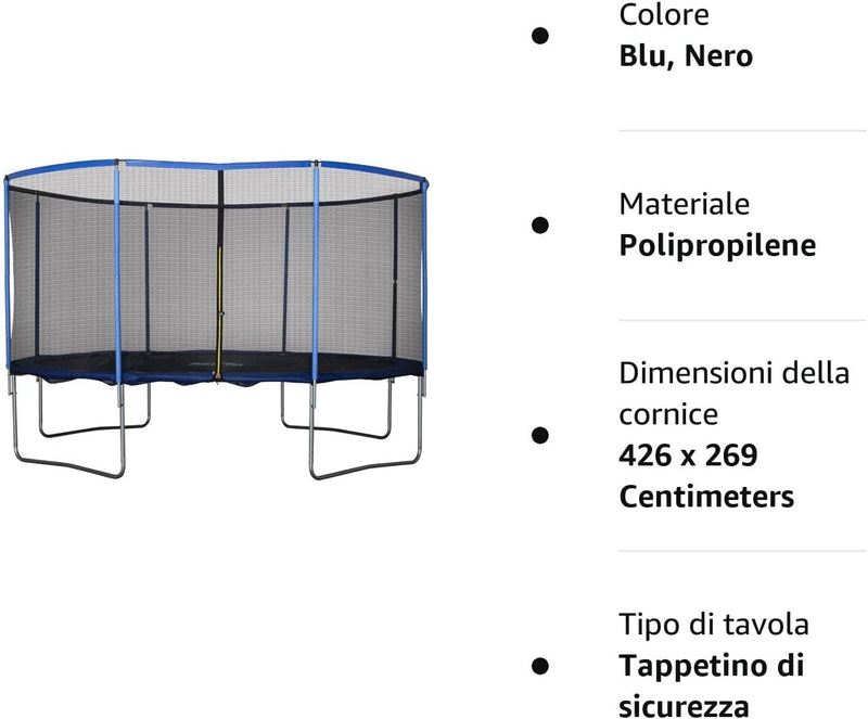 Tappeto Elastico per Bambini E Adulti Con Rete E Bordo Imbottito, Giochi Da Giardino E Casa Blu E Nero