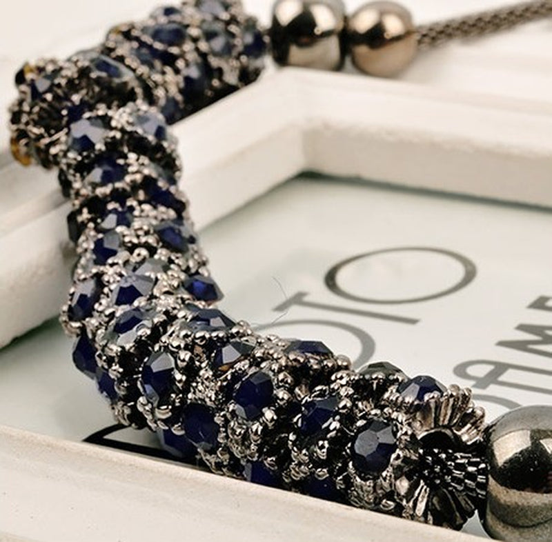 Black round Sapphire and Blue Diamond Necklace