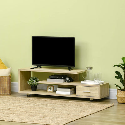 Mobile TV Moderno per TV Fino a 45", Mobile TV Aperto in Truciolato Con Cassetto, 135X35X41.7Cm, Color Legno