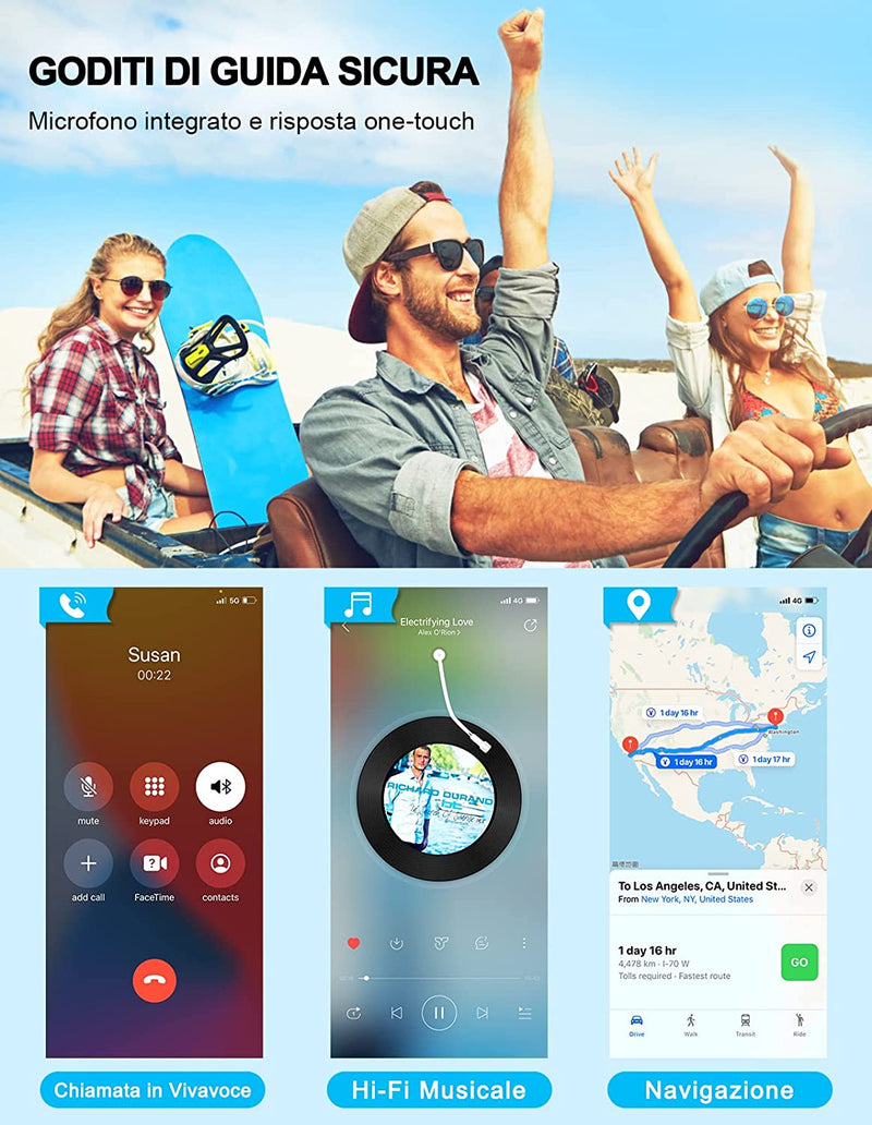Ricevitore Bluetooth 5.0, Bluetooth Auto Aux Cancellazione Del Rumore, Aux Bluetooth Autonomia Di 16 Ore per Auto Altoparlanti/Stereo Casa/Cuffie Cablate/Chiamate in Vivavoce, Nero
