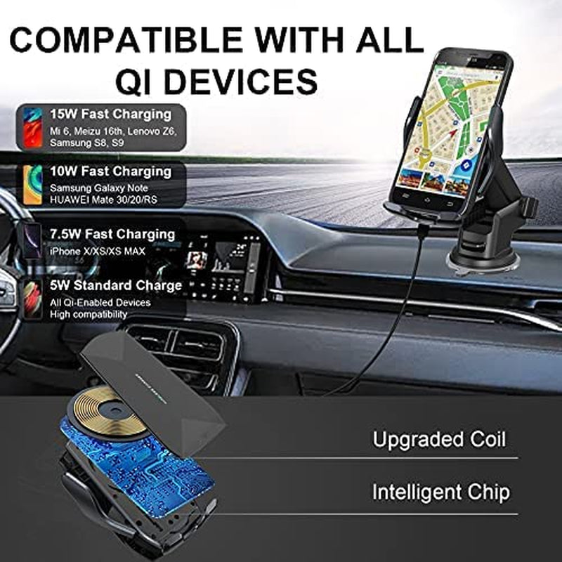 Qi 15W Caricatore Wireless Auto, Auto-Bloccaggio Supporto Telefono Auto, Ricarica Wireless Auto per Samsung Galaxy S21 S20 S10 S9 Note 20/10/9, Huawei P30 Pro/P40 Pro