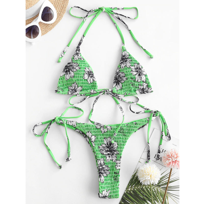 European and American Ladies Split Print Bikini Swimsuit