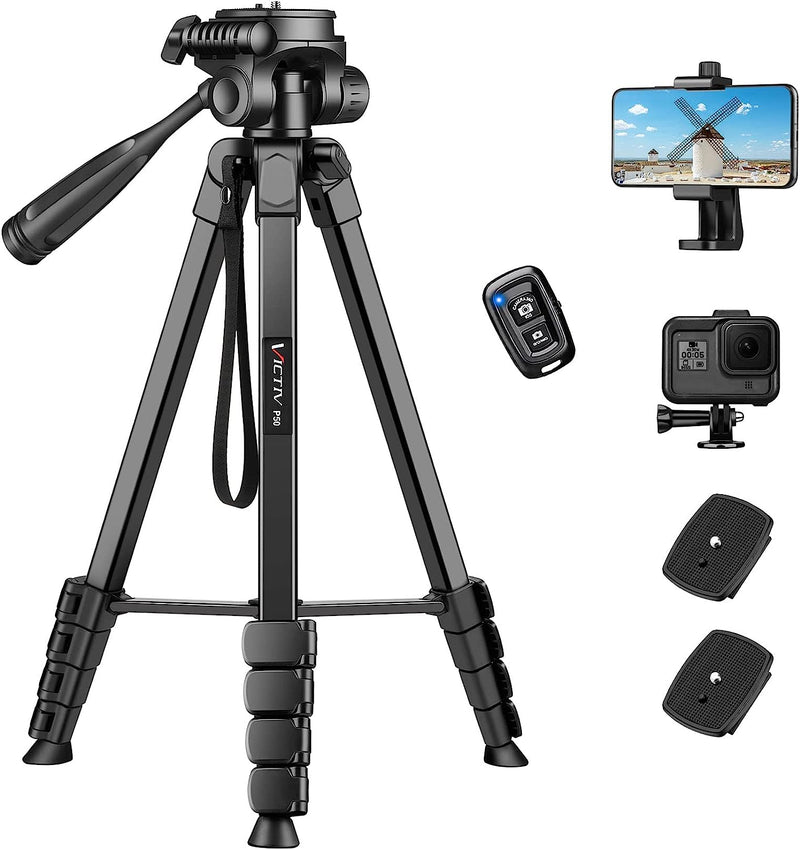 172Cm Treppiede Fotocamera, Treppiedi in Alluminio Leggero, Treppiede Smartphone per Iphone Con Supporto Telefonico E Telecomando Wireless, Con Testa Girevole a 3 Vie per Canon Nikon Sony DSLR