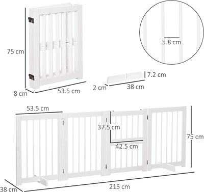 Cancellino per Cani, Recinto per Cani, Cancelletto Di Sicurezza Pieghevole in Legno Di Pino Bianco, 215X75Cm