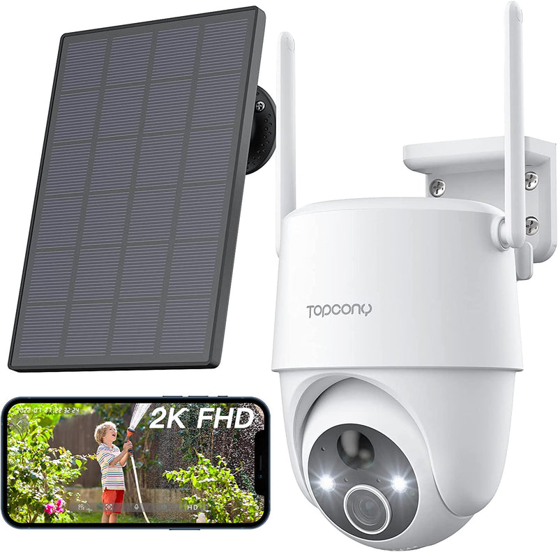 2K Telecamera Wi-Fi Esterno Senza Fili Con Pannello Solare, 360° PTZ Videocamera Sorveglianza Wifi Con Visione Notturna a Colori 15M, Rilevamento Umano PIR, 2 Vie Audio, Sirena,Ip65