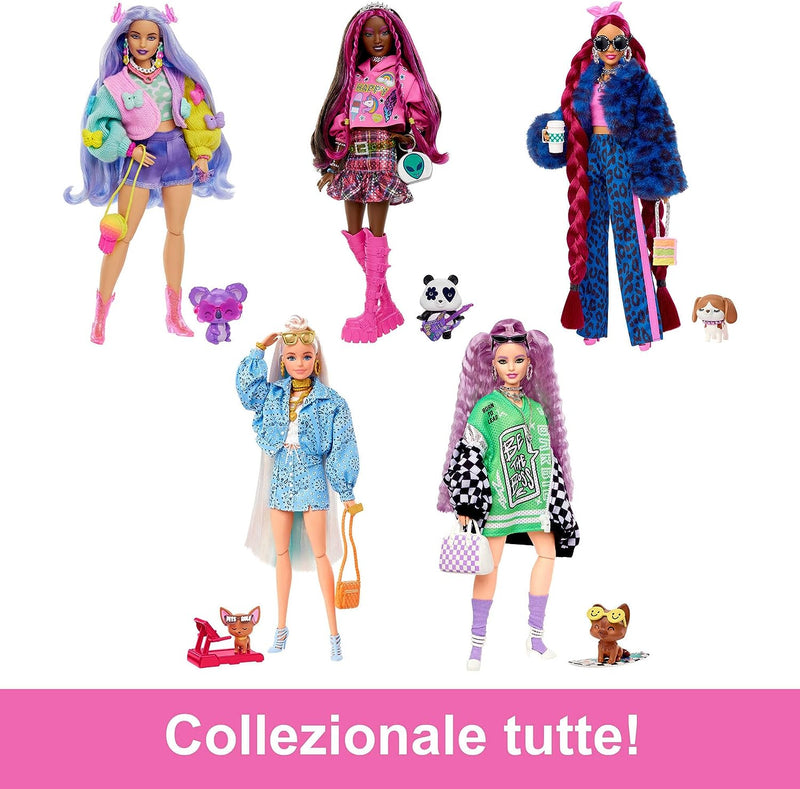 -  Extra Bambola Con Koala, Abiti E Accessori, Capelli Ondulati Color Lavanda, Maglione Colorato Con Farfalle, Stivaletti Rosa, Giocattolo per Bambini 3+ Anni, HKP95