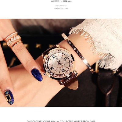 Mobile Rhinestone Women'S Watch Korean Fashion Trend Student Retro Belt Watch Quartz Watch