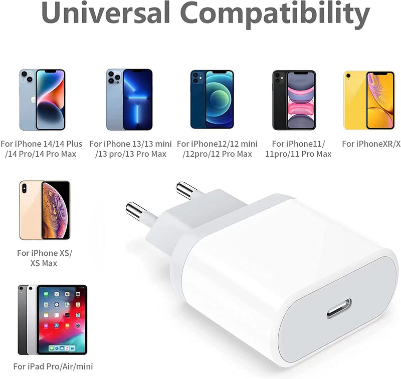 20W USB C Rapido Caricatore per Iphone 14/14 Plus/14 Pro/14 Pro Max/13/12/11/Xs/Xs Max/Xr/X, Ipad, USBC PD 3.0 Caricabatterie Spina Alimentatore Presa Carica Spinotto Muro Adattatore Ricarica