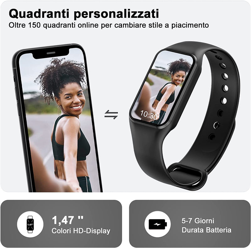 Smartwatch Uomo Donna,Orologio Fitness Cardiofrequenzimetro/Spo2/Sonno/Contapassi, Notifiche Smart Watch Activity Tracker per Ios Android