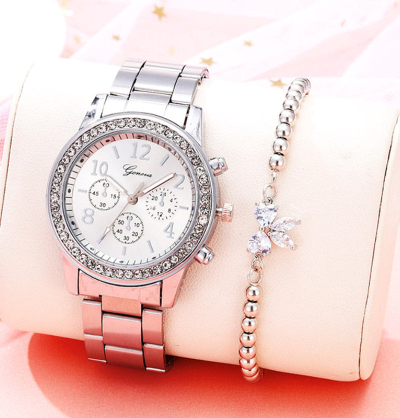 Diamond Bracelet Watch Stainless Steel Belt Watch Geneva Alloy Watch