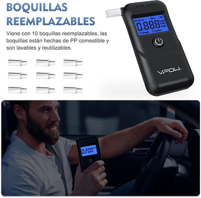 Etilometro Portatile Certificato, Alcol Test  Con Display LCD Blu Digitale, Precisione Di Grado, Etilometro Portatile Personale per Uso Domestico E Professionale