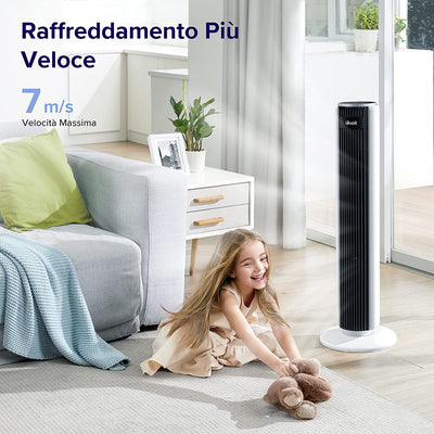 Ventilatore a Torre Con Telecomando 92CM, Amazon Exclusive, Potente Ventola Di Raffreddamento Silenziosa 28 Db, 3 Modalità, 5 Velocità, Oscillazione 90° Timer 12H, Display LED, 39W