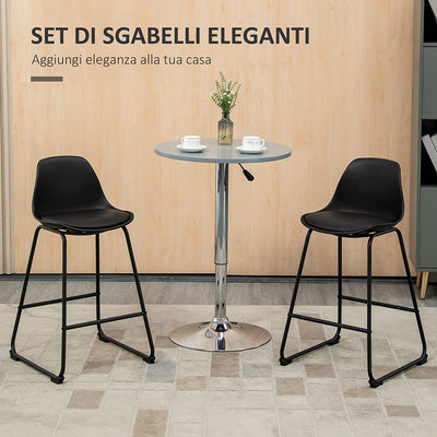 Sgabelli Da Bar, Set 2 Pezzi Con Seduta Imbottita, Schienale E Gambe a Slitta, in PU E Acciaio, 43X43X81.5Cm, Nero