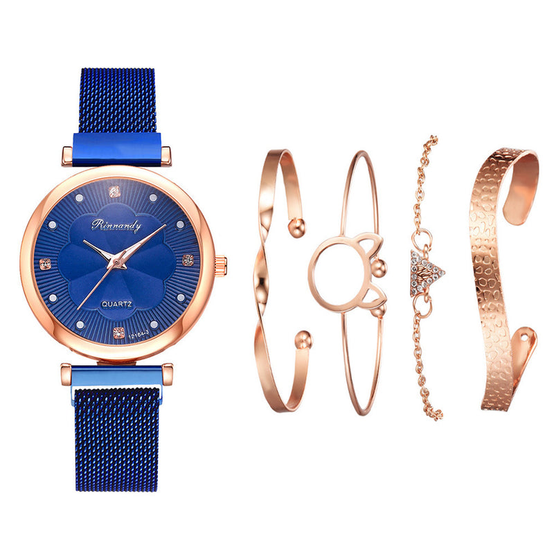 Net Belt Magnet Quartz Watch Bracelet 5Pcs/Set