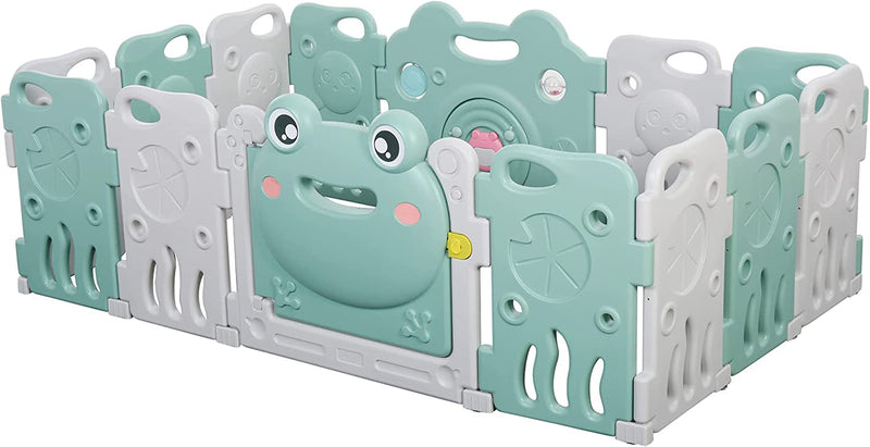 Recinto per Bambini Box Modulare 14 Pezzi, Porta Con Blocco E Giochi Integrati, Plastica PP, 154X154X62Cm, Verde