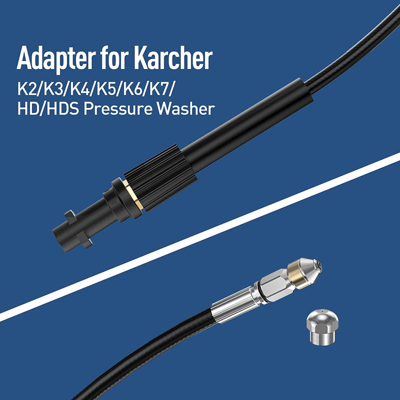 15M Tubo Di Sonda Sturatubi per Idropulitrici Kärcher K2 K3 K4 K5 K6 K7 HD HDS, 180Bar Kit Pulizia Tubi Di Scarichi Con 2 Ugelli per Getto Di Fogna per Lavor Parkside Bosch Accessorio