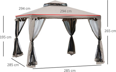 Tenda Gazebo Da Giardino Con Zanzariera, Struttura in Metallo Copertura in Poliestere, 294X294Cm, Talpa