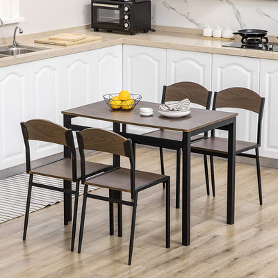 Set Da Pranzo Da 5 Pezzi Con 1 Tavolo Rettangolare 100X63X76.5 Cm E 4 Sedie 45X40X82 Cm, in Acciaio E MDF, Nero E Rovere