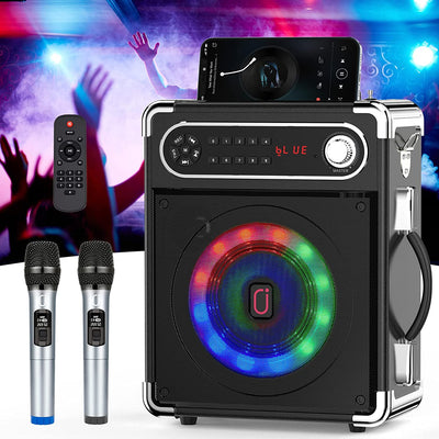 Casse Karaoke Con 2 Microfoni Wireless, Altoparlante Portatile Bluetooth per Casse Karaoke Completo Con Supporto per Controllo Bassi/Alti TF/USB, AUX IN, FM, REC