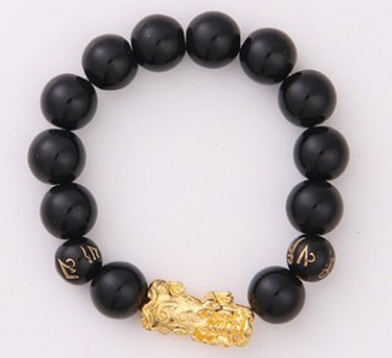 Obsidian 18K Gold Bracelet Six Brave Words on Hand and Little Pearl Transport Gifts Wholesale