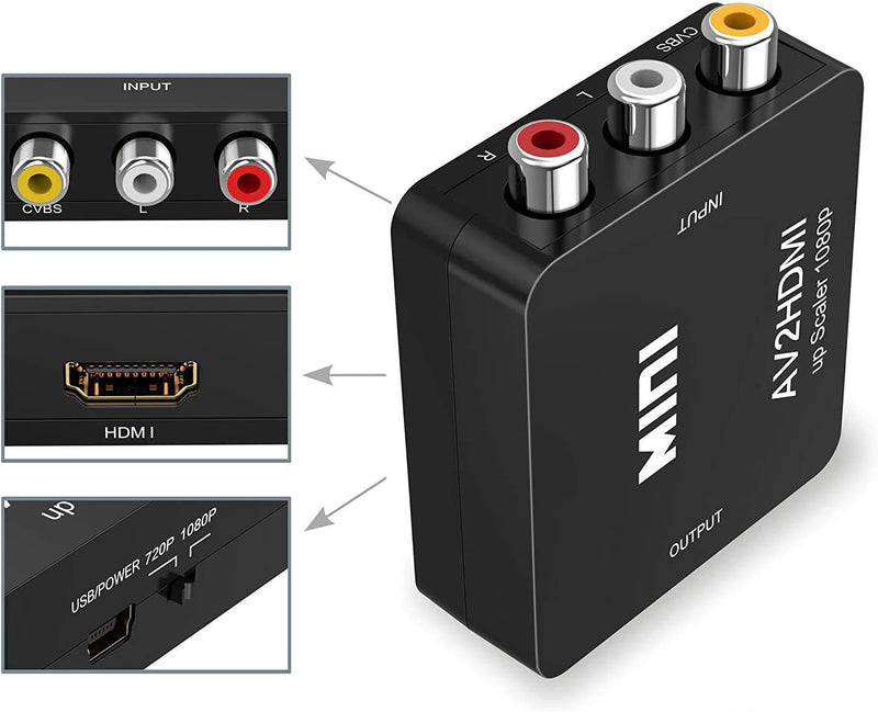 Adattatore HDMI, RCA to HDMI, Adattatore WII HDMI, Adattatore RCA HDMI, Convertitore RCA HDMI Audio 720 1080P Supporta PAL/NTSC Con USB Cavo per Pc/Wii/N64/Tv/Ps3/Blu-Ray DVD