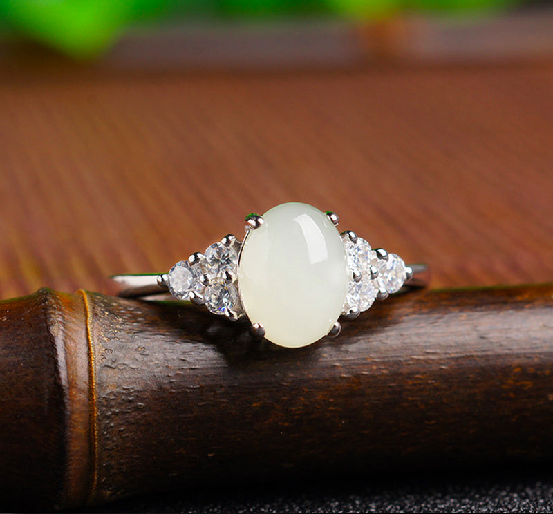 Adjustable Moonstone Jade Ring with 925 Silver