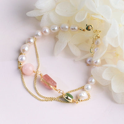 Women'S Natural Freshwater Pearl Strawberry Crystal Bracelet