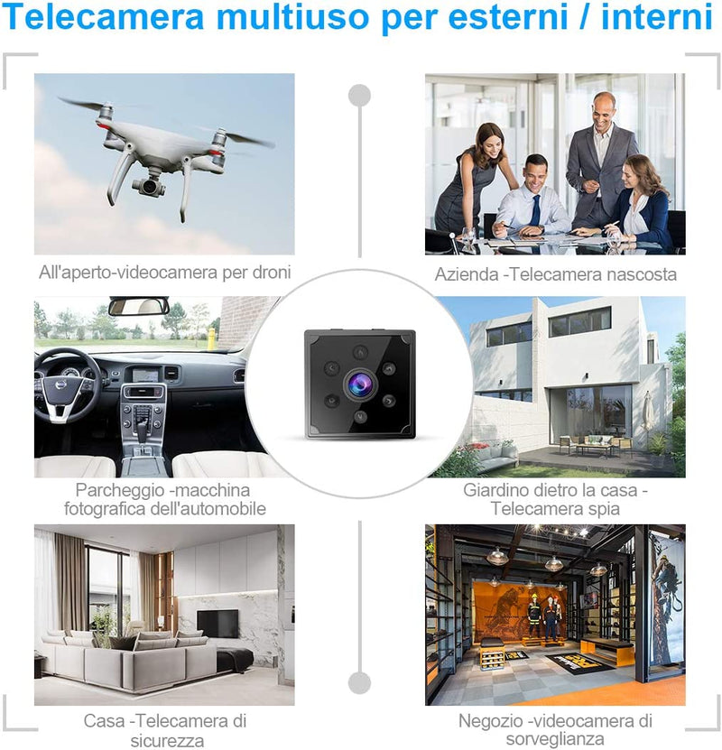 Telecamera Spia, 1080P HD Telecamera Nascosta Wifi Senza Fili Microcamera per Casa Lunga Durata Batteria Mini Videocamera Sorveglianza Interno Con Visione Notturna Rilevamento Di Movimento