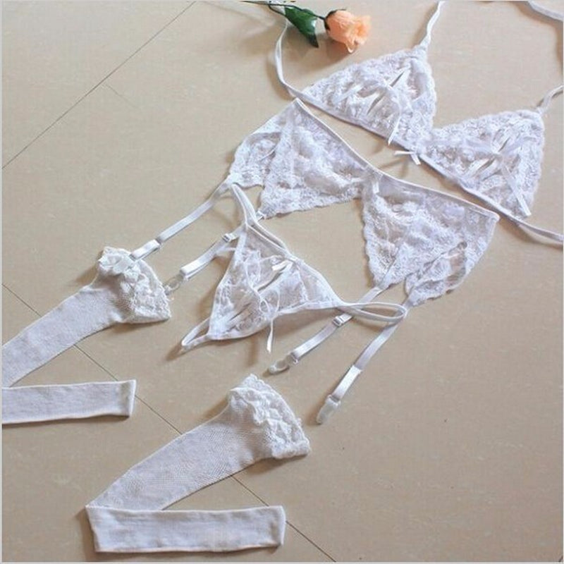 Sexy Lingerie Chiffon Underwear Sleepwear Lingerie Hot Erotic Bra G-String Garter Set