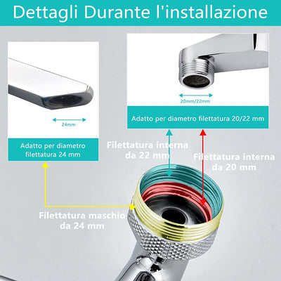 Rubinetto Rotante 1080 Gradi, Prolunga Rubinetto Allungabile Con Rotazione 360 per Bagno, Snodo per Estensione Lavandino Cucina in Ottone, Areatore Rompigetto Con Filtro Antispruzzo, M20 M22 M24