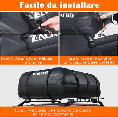 425L Borsa Portatutto per Tetto Dell'Auto Car Rooftop Cargo Bag Sacchetto Di Carico Del Sacchetto Di Tetto Dell'Automobile Impermeabile Durable Box Box Da Tetto per Viaggi, Nero