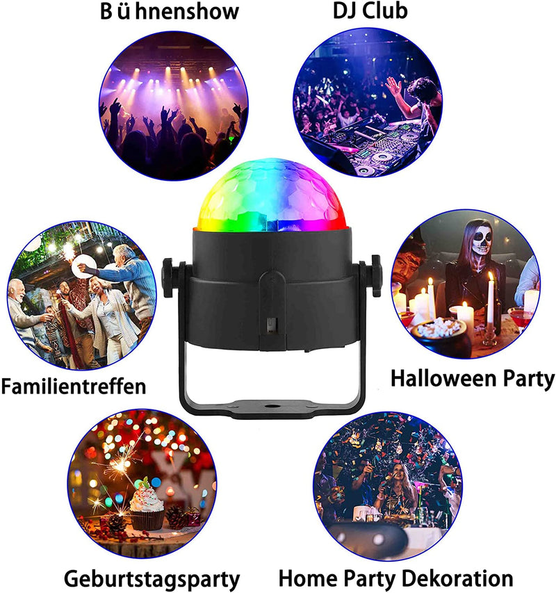 Luci Discoteca LED,  Mini Sound Attivato Palla Da Discoteca, 360 ° Ruotabile DJ Party Strobo 3W RGB Luci Palcoscenico Con Telecomando per Home Dance Parties Compleanno KTV Party Natale 1Pc