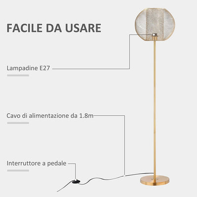 Lampada Da Terra in Metallo Oro, Lampada a Piantana Moderna Con Paralume Di Design per Salotto E Camera Da Letto, E27 40W