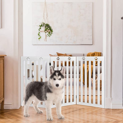 Cancelletto per Cani Di Legno Pieghevole, Con 3/4 Pannelli E Cuscinetti Antiscivolo, Ideale per Scale E Porta D'Ingresso,151,5 X 89,5 Cm (Bianco, 3 Pannelli)