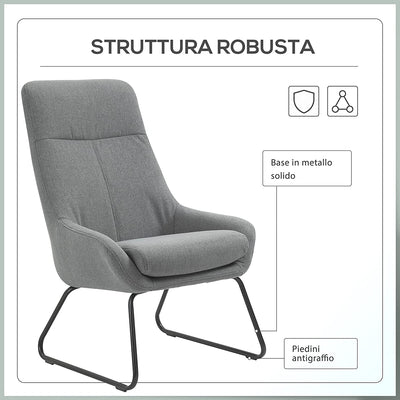 Set Poltrona Con Pouf Poggiapiedi Imbottiti, Arredamento Casa E Ufficio in Metallo E Tessuto, Grigio