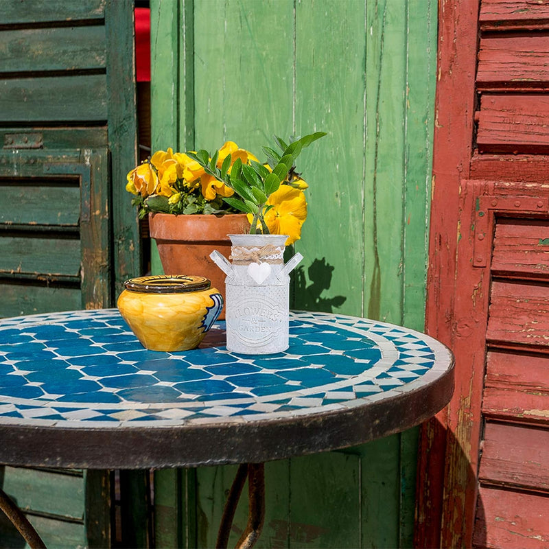 Farmhouse - Vaso in Metallo, Stile Shabby Chic, Vaso Da Fiori, Con Manico, Barattolo Di Latta per Il Latte, per Soggiorno, Camera Da Letto, Cucina, Decorazione per La Casa (Argento )