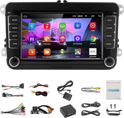 Autoradio 2 DIN Android per VW, 7 Pollici Stereo Auto Con Bluetooth GPS Navigator Vista Posteriore per VW Skoda Passat Touran Golf