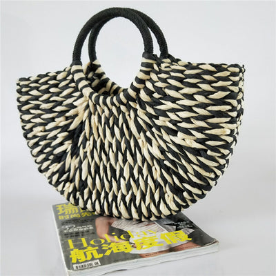 Women Handbag Rattan Wicker Straw Woven Half-Round Bag Large Capacity Female Casual Travel Tote Fashion Bolsos