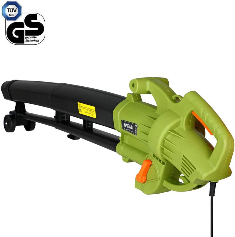 Aspirafoglie Elettrico Da Giardino 3 in 1 Aspiratore Trituratore E Soffiatore Soffia Foglie Potenza 3000 W Con Serbatoio Di Raccolta 45Lt Rotelle E Tracolla per Manutenzione Spazi Esterni