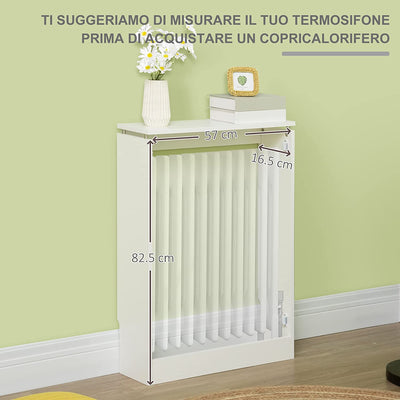 Copritermosifone a Doghe Moderno Ed Elegante per La Casa, in MDF E Acciaio, 60X18X84Cm, Bianco