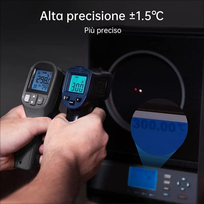 Termometro Infrarossi -50℃ Circa 600℃ Emissività Regolabile Con LCD Retroilluminato a Temperatura Laser Senza Contatto - per Cucinare/Barbecue/Frigorifero/Cottura Al Forno, No Marsupio