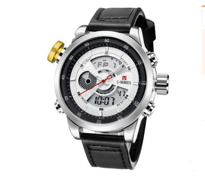 Trendy Casual Double Men'S Watch Waterproof High Quality Belt Electronic Quartz Watch