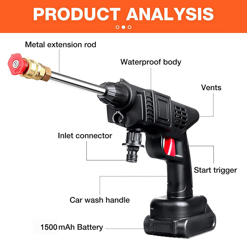 Idropulitrice a Batteria Portatile, Idropulitrice 50PSI Portatile Con Batteria E Caricabatterie Idropulitrice Elettrica a Batteria Ricaricabile 24V 1500Mah per Lavare Auto, Innaffiare Fiori