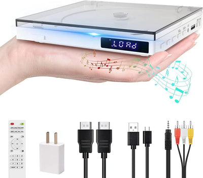Mini Lettore DVD per TV, Lettore DVD Compatto HDMI Con Cuffie, Altoparlante Integrato E Porta USB, Region Free per Sistemi NTSC/PAL, Lettore DVD Con Cavo HDMI RCA, Telecomando, Cuffie
