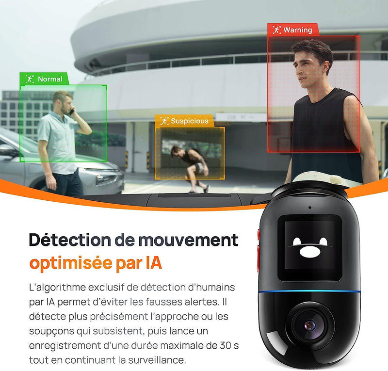 Dash Cam Omni, Rotazione a 360°, Visione Notturna Superiore, Memoria Emmc Da 128GB Integrata, Registrazione Time-Lapse, Modalità Parcheggio 24H, Rilevamento Del Movimento AI, 1080P Full HD